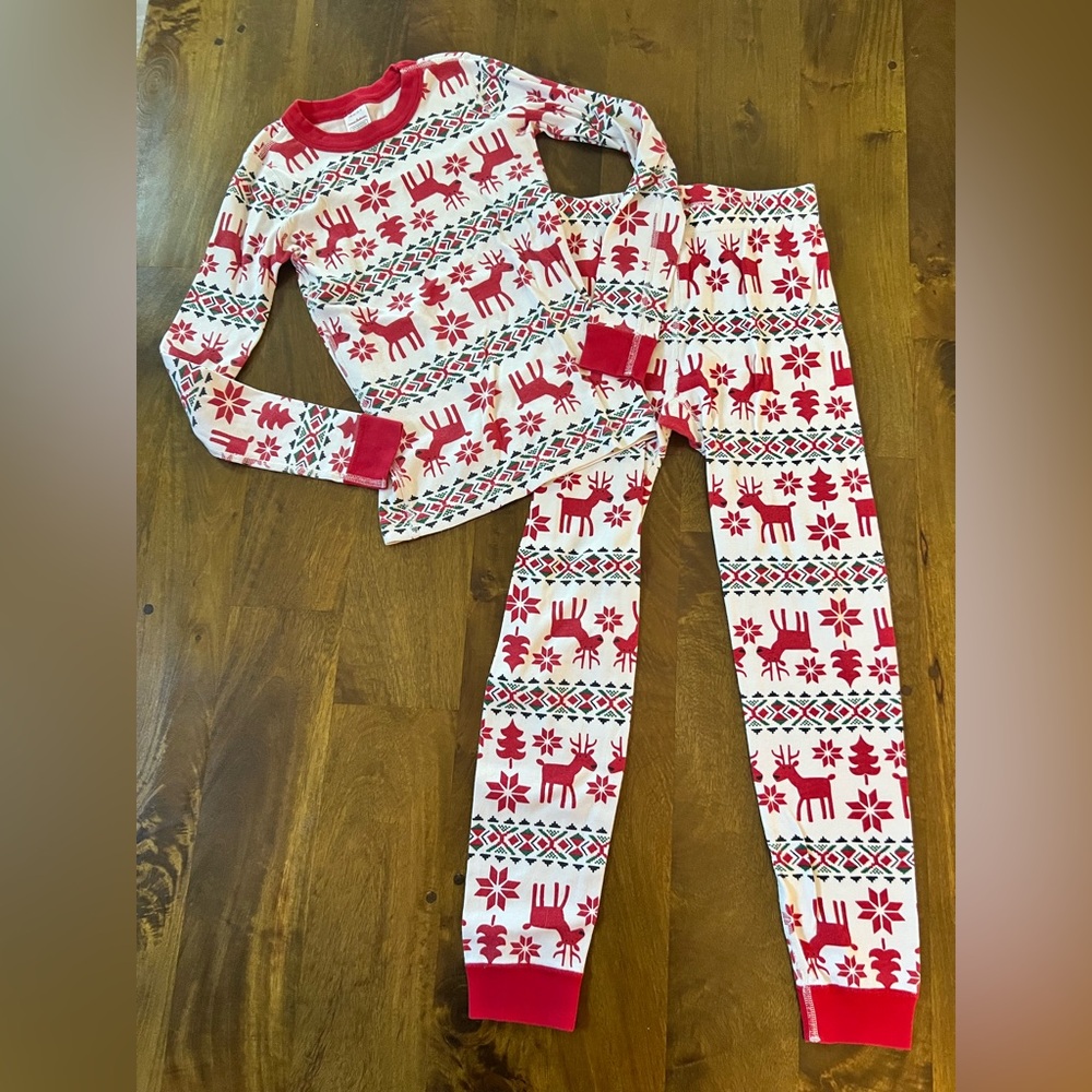 Hanna Andersson Red and White Holiday Reindeer Christmas Kids Pajama Set Size 10